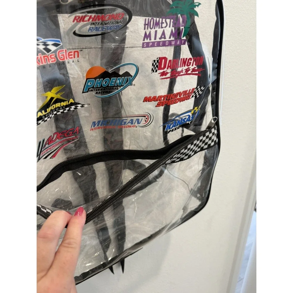 VINTAGE OFFICIAL NASCAR CLEAR BACKPACK Daytona Darlington Talladega California